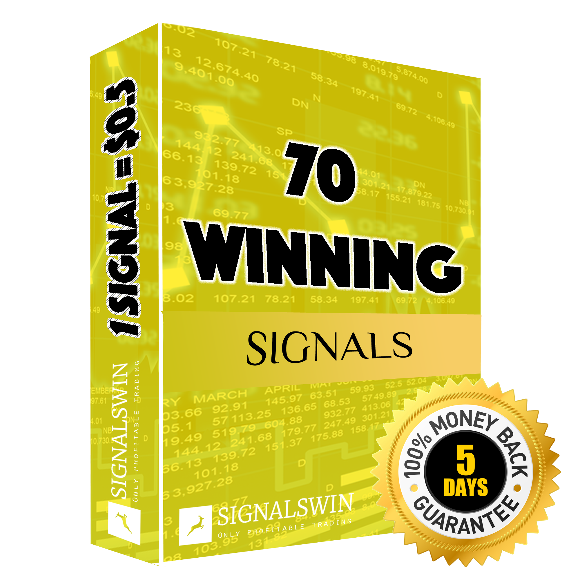 70 signals - Instead of paying $70 , the price is $35 - You have 5 days to try out the package - You have 100% Money back guarantee on this package
